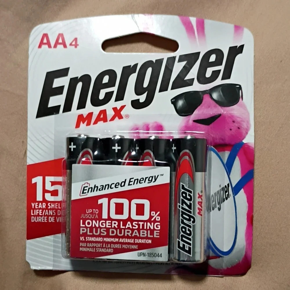 Energizer Max AA Alkaline Batteries 4 Pack 1.5V Single Use 15 Year Shelf Life